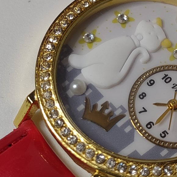 Cat And Crown Analog Watch With Red Band - Picture 5 of 16